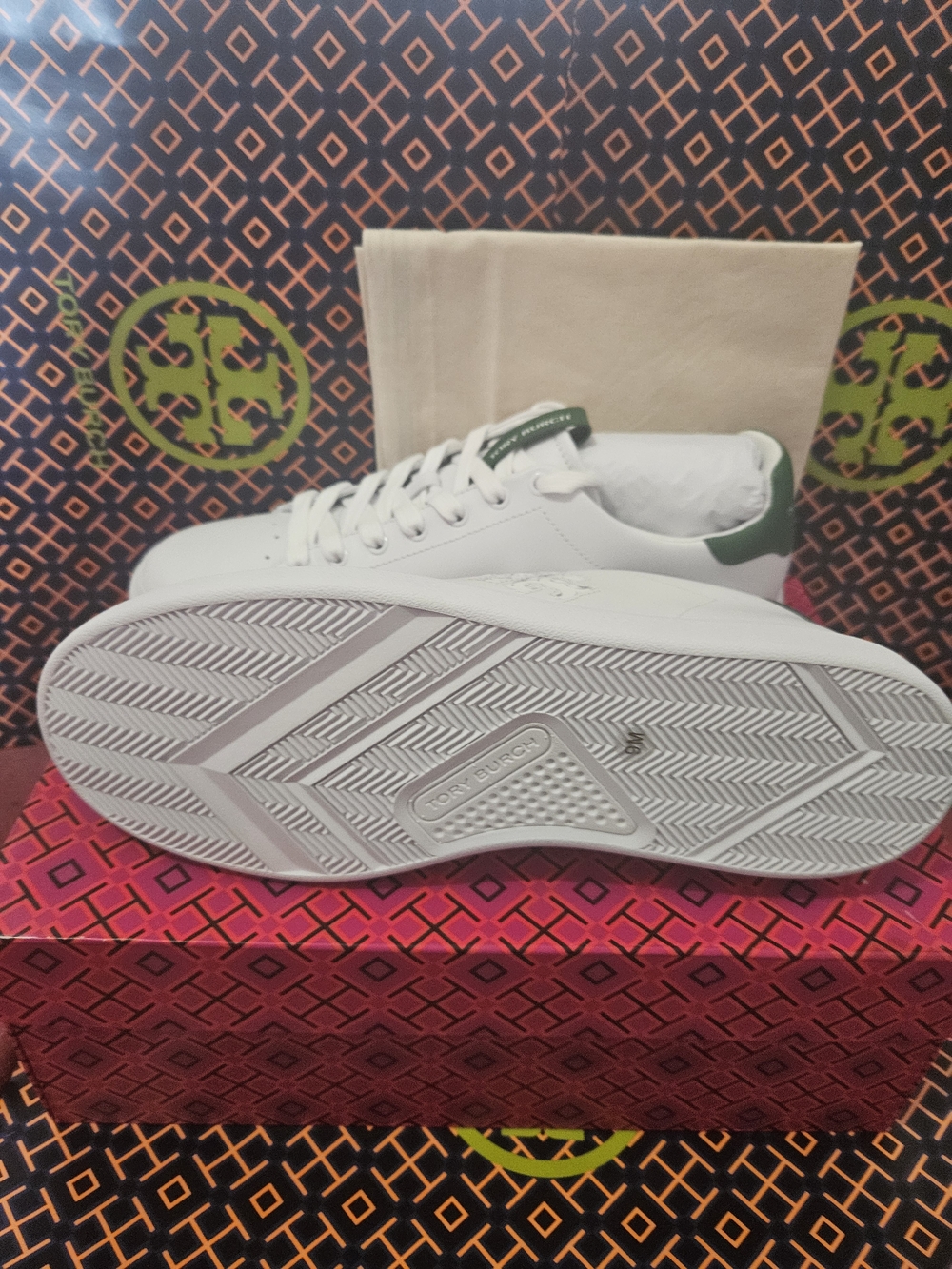 Tory Burch Double T Howell Court Sneaker White Argula Size 9 - Picture 7 of 8